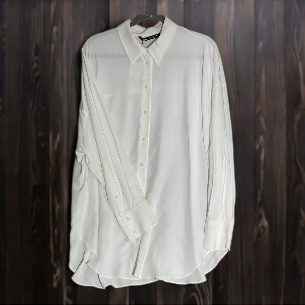 Zara Oversized Long Sleeve Button Shirt - White - XL - Picture 4 of 10